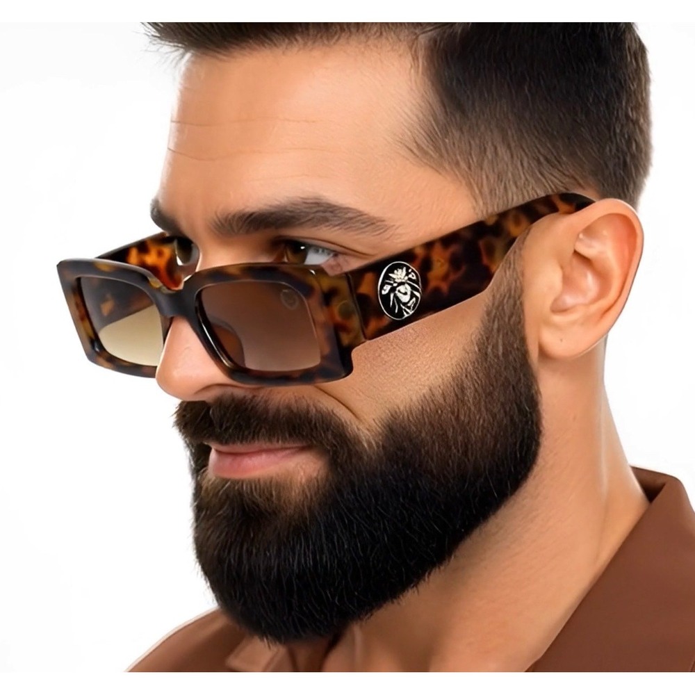 Men Sunglasses Tortoise Frame‎ Gradient Lens Gold Accents Fashion Style Trendy